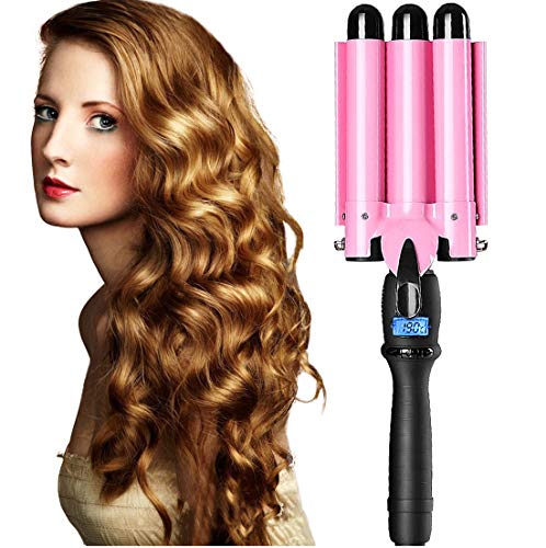 Professional Hair Waver 3 Barrel Curling Iron 1 inch 25mm Fast Heating Hair Crimper Iron Triple Hair Curler with LCD Display Temperature Adjustable Ceramic Beach Waver Wand for Beachy (1 Inch)