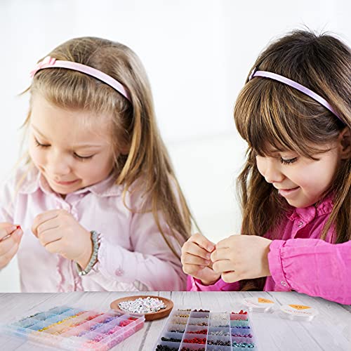 Quefe 8690Pcs Glass Seed Beads 4Mm 6/0 Bracelet Beads For Jewelry Making Kit, Small Waist Craft Beads, 260Pcs Alphabet Letter Beads With Elastic String Cords And Charms #TOP4