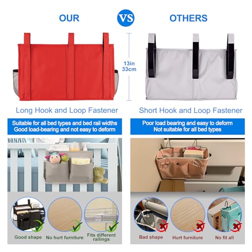Image of Surblue Caddy Hanging Organizer Bedside Storage Bag for Bed Side Hanging Storage, Bunk and Hospital Beds (Red)