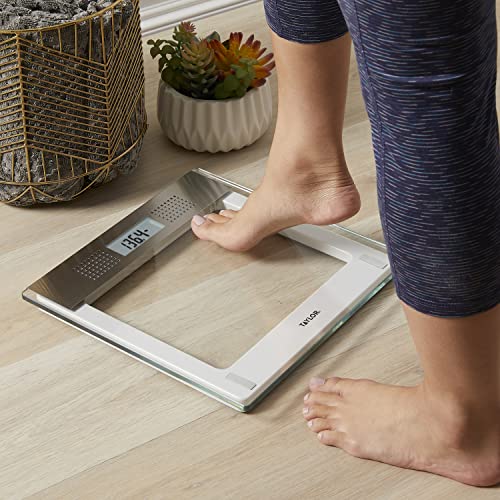 Image of Taylor Digital Talking Bathroom Scale, Clear Tempered Glass Platform, 440 lb Capacity, Announces Weight in 5 Languages, Body Weight Scale with Auto-Zero Technology