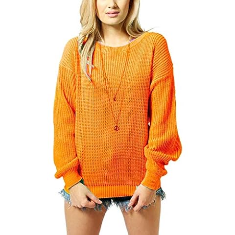 Girlzwalk Women Oversized Baggy Long Thick Knitted Sweater Ladies Plain Chunky Top Knit Jumper (Orange, X-Large) Cover