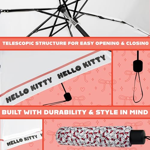 Image of Get Trend Super Mario One Piece Hello Kitty Kids Windproof Travel Umbrella | Strong Folding Compact Umbrellas for Rain, Lightweight, Portable Kids Travel Essentials, Fits Backpack & Car, Gifts for Boys