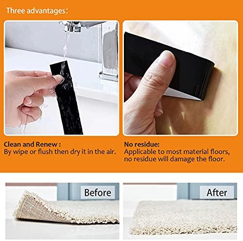 ActFun 16 pcs Rug Grippers Tape, Non Slip Reusable Washable Rug Tapes for Area Rugs, Floor Mats, Hardwood Floors, Tile Floors, Linoleum, Carpets, Black(not Suitable for Rubber or Silicone Materials)