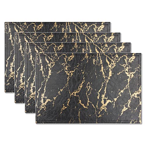 simpletome Tapis de Table Marbre Cuir Couche Double Nettoyage Facile 4 Paquets (Noir+Or) Cover