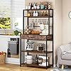 Tribesigns Kitchen Bakers Rack with Drawer, 5-Tier Kitchen Utility Storage Shelf with Hutch and 8 S-Hooks, Microwave Oven Stand Rack Floor Standing Spice Rack Organizer Workstation