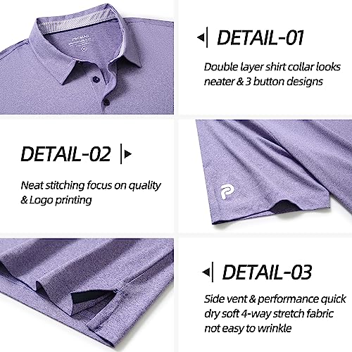 Mens Golf Polo Shirt Moisture Wicking Dry Fit Performance Athletic Short Sleeve Striped Golf Shirts for Men3