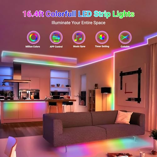 Image of 16.4FT WS2812B 5V LED Strip Lights 150 Individual Addressable RGB IC 5050SMD LEDs - Flexible White PCB IP30-30LEDs /m MagicRGB Dream Color for DIY Chasing Color Project (No Power Supply & Controller)