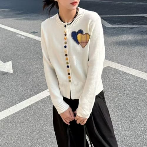 FindThy Women’s Embroidered Heart Cardigan Sweater Cute Crewneck Long Sleeve Button Down Knitted Cardigan Coat3