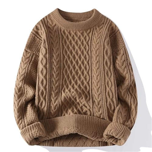 Men Vintage O Neck Solid Color Knitted Pullovers Loose Retro Knitting Sweaters