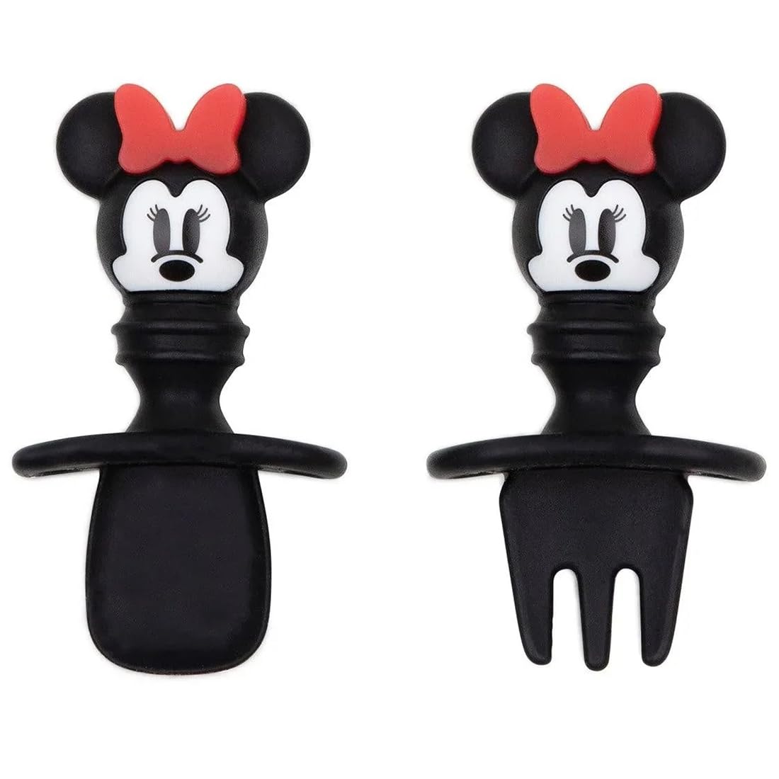 Bumkins Utensils Disney Silicone Chewtensils Fork Spoon Set Training Utensils Led Weaning Stage for Ages 6 Months+ Mouse, Minnie Mouse-SFI, Baby — image 1