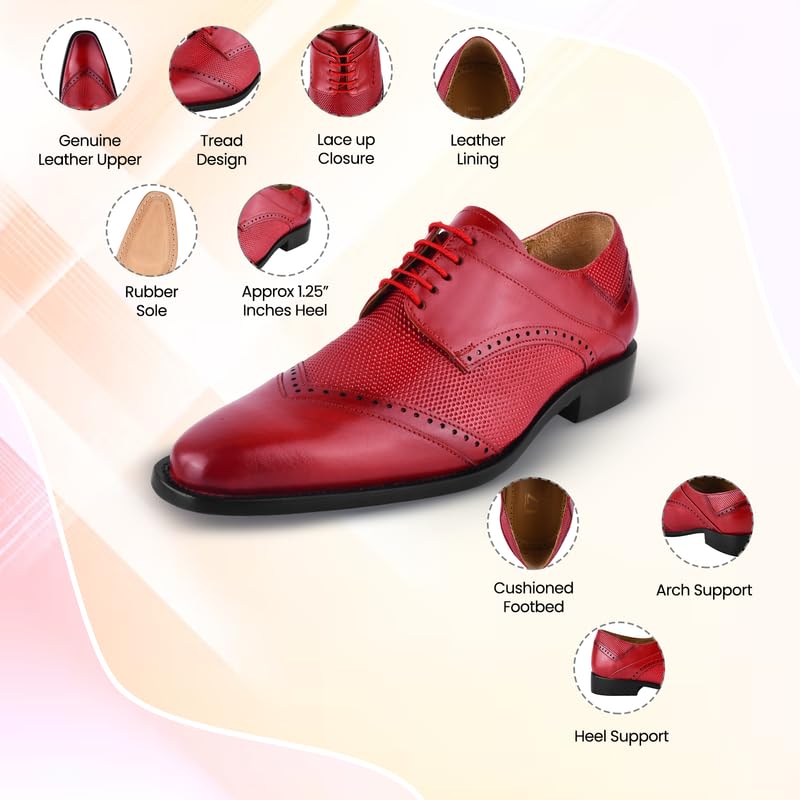 Image of LIBERTYZENO Mens Tread Design & Plain Genuine Leather Lace Up Oxford Dress Shoes for Easter Gift