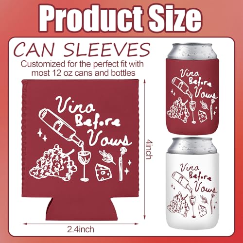 Image of SiliFine 12 Pcs Bachelorette Party Can Sleeves Bulk Coquette Bachelorette Decoration Cowgirl Can Sleeves for Bridal Shower Gifts (4 x 2.4 Inches,Vino Before Vows)