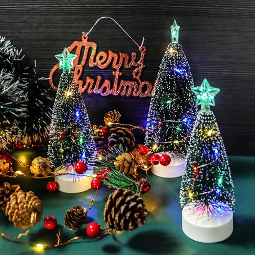 Image of LED Mini Christmas Tree with Lights - Battery Operated Tabletop Christmas Decoration with Colorful LED & Star Topper - Xmas Party Home Desk Decor (15 Cm x 6 cm)-3 Pcs