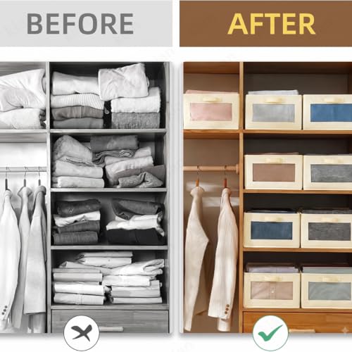 Image of Kian Wardrobe Organizer for Clothes Organiser Storage Box with Clear Window, Foldable Closet Organiser Basket for Clothing, Jeans, Pants, T Shirts, Shelves, Toys (Pack of 2)
