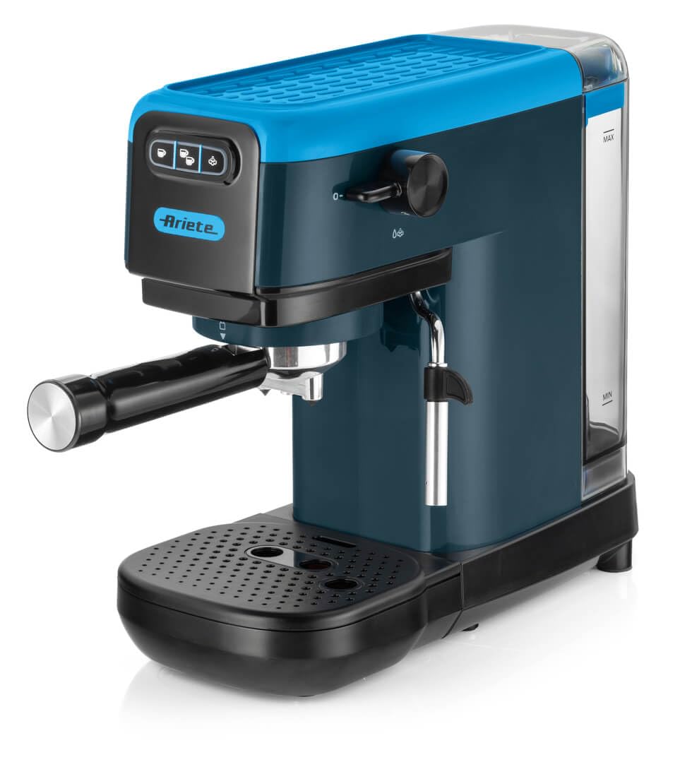 Ariete 1399 Machine à Café Percolateur, pour Expresso, Cappuccino, Thé et Tisane, Compatible avec le Café en Poudre et les Dosettes ESE, 1300 W, 15 Bar de Pression, Filtre 1-2 Tasses, Sky Blue