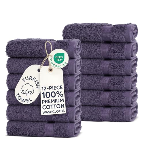 Chakir Turkish Linens 100% Cotton 12-Pack Washcloths 13x13, Plum