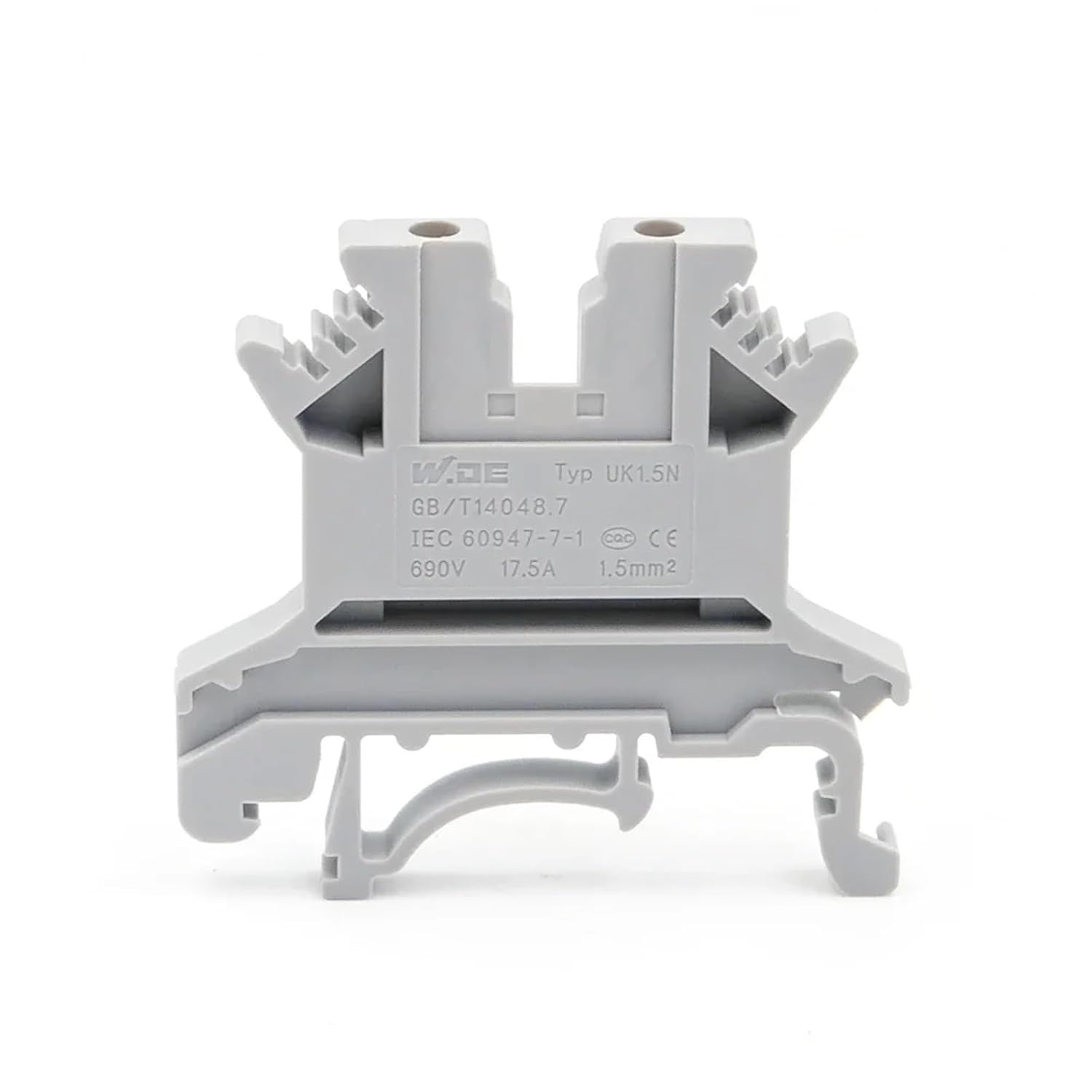 100PCS DIN Rail Terminal Block UK1.5 Single Level, Copper Screw High Current Connector for Industrial Electrical Wiring, PA66 Ma