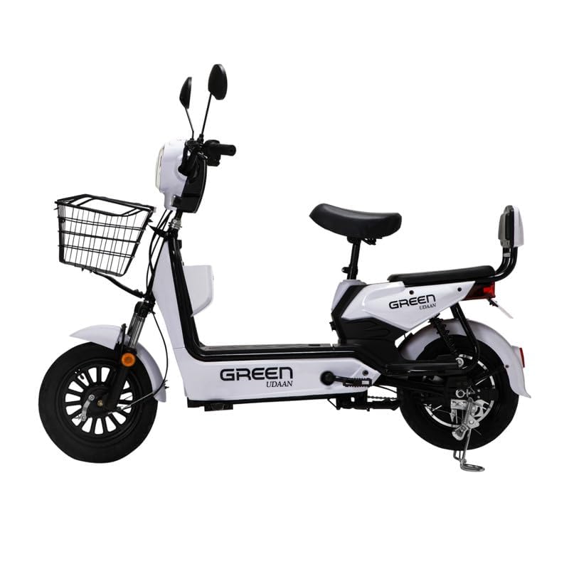 Image of Green Udaan Low Speed Electric Scooter Non RTO 80KM Range Lithium Battery with Portable Charger (White)