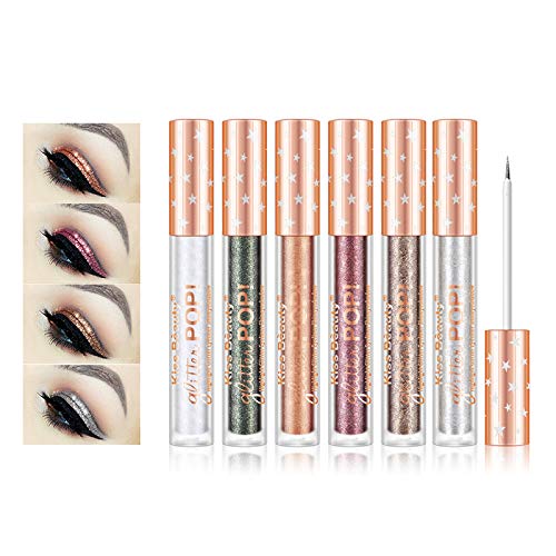 Coosa Glitter Colorful Liquid Eyeliner [6 Colors] Long Lasting Waterproof Eyeliner Shimmer Pigment Silver Gold Metallic Glitter Eyeshadow - 6PCS…