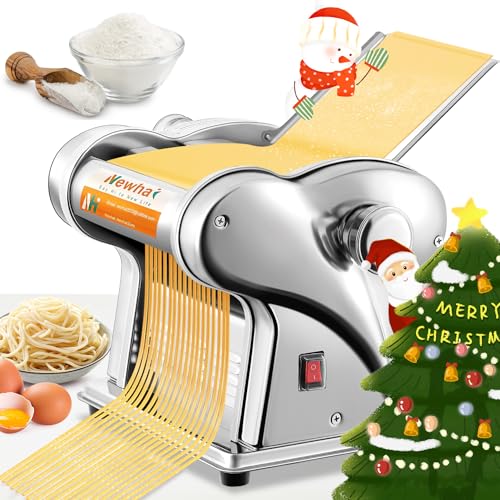 Newhai Electric Family Pasta Maker Machine Noodle Maker Pasta Dough Spaghetti Roller Pressing Machine Stainless Steel 135W for Home Use (1.5mm round noodle+4mm flat noodle)