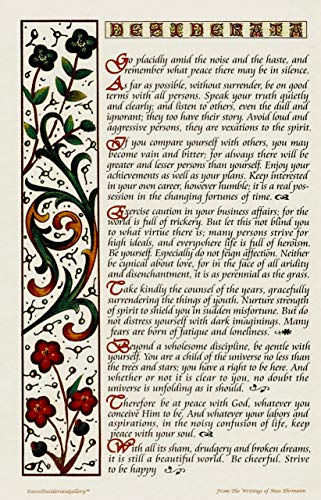 Desiderata Poem Poster Print 11 X 17 Floral Calligraphy Design