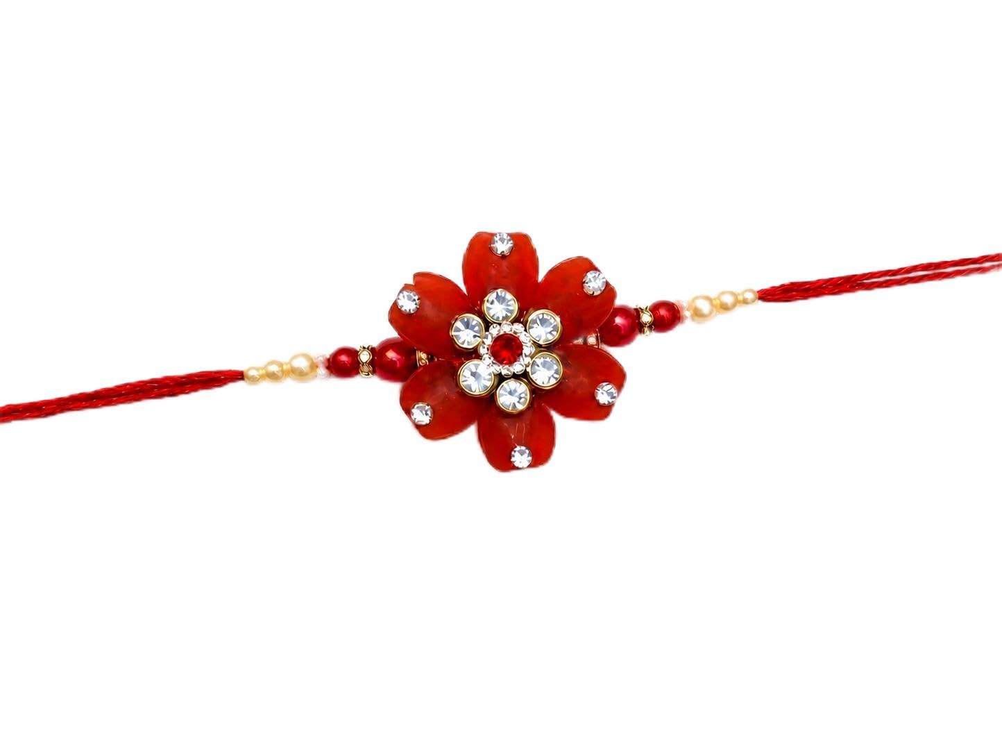 Red Floral Stone Rakhi for Brother-image-19