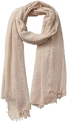 Cachecol texturizado enrugado com franja - Xale de algodão e linho para viagens