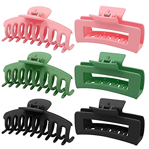 WHAVEL 6PCS Big Hair Claw Clips Large Rectangle Claw Hair Clips Matte Solid Color Hair Jaw Clamp Strong Hold Hair Claw Clip Rectangle Hair Clamp for Women and Girls Thick Hair