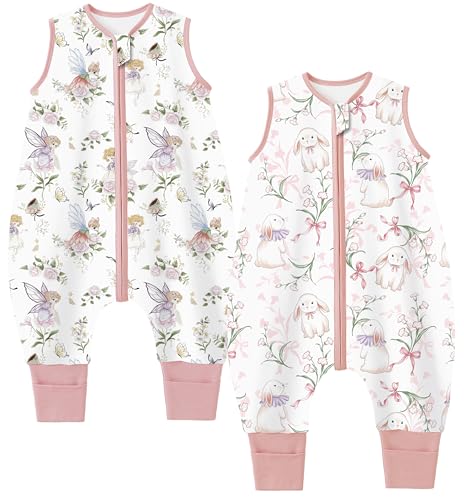 Image of Chilsuessy Toddler Sleep Sack with Feet 3-4 T, 0.5 TOG Cotton Baby Wearable Blanket with Legs, Sleep Bag Walker with 2-Way Zipper, Elf Rabbit
