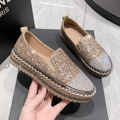 SACFOF Women Rhinestone Platform Loafers Glitter Fashion Slip-On Sparkle Sequin Sneakers Casual Flat Bling Loafers3