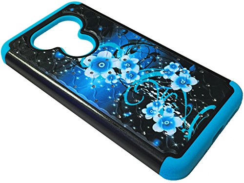 For LG G5 H850 H820 H830 LS992 US992 VS987 H831 Sparkle Bling Hybrid Phone Cover Case + Happy Face Phone Dust Plug (Sparkle Aqua Flower)