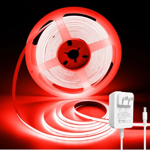 Image of COB Led Strip Lights Red, 32.8FT /10M 24V Cob Led Tape Lights 3200Leds CRI 93+ Flexible Dimmable Super Bright Lights Strip for Bedroom, Mirror, Cabinet, Kitchen Room Decor(with Adapter)
