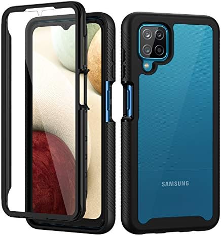 seacosmo Samsung A12 Case, Galaxy A12/M12 Case [with Screen Protector] Full Body Shockproof Protection Armour Cover Slim Fit Bumper Protective Phone Case for Samsung Galaxy A12/M12- Black/Clear