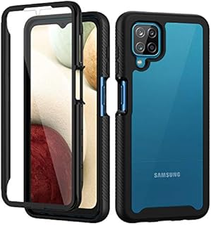 seacosmo Samsung A12 Case, Galaxy A12/M12 Case [with Screen Protector] Full Body Shockproof Protection Armour Cover Slim Fit Bumper Protective Phone Case for Samsung Galaxy A12/M12- Black/Clear