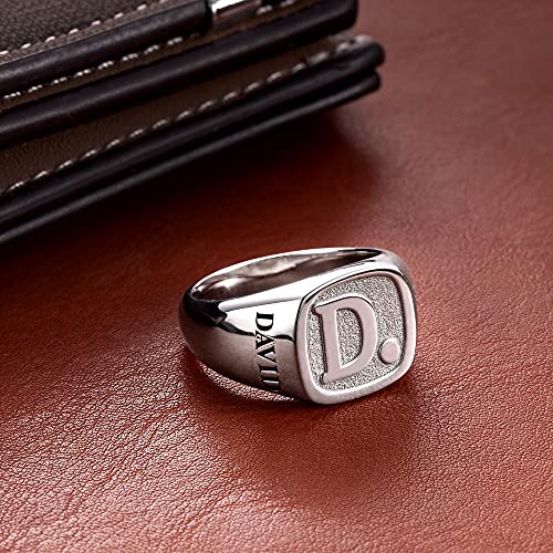 AILIN Custom Square Signet Initial Ring Sterling Silver 925 Personalized Left Right Engraved Name Year Letter Birthstone Rings With Dot Father Day Birthday Gifts For Men Women Boyfriends Dad4