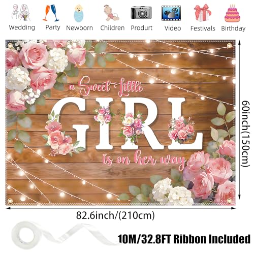 Telón de Fondo para Baby Shower Niña 7x5 ft Floral miniatura 2