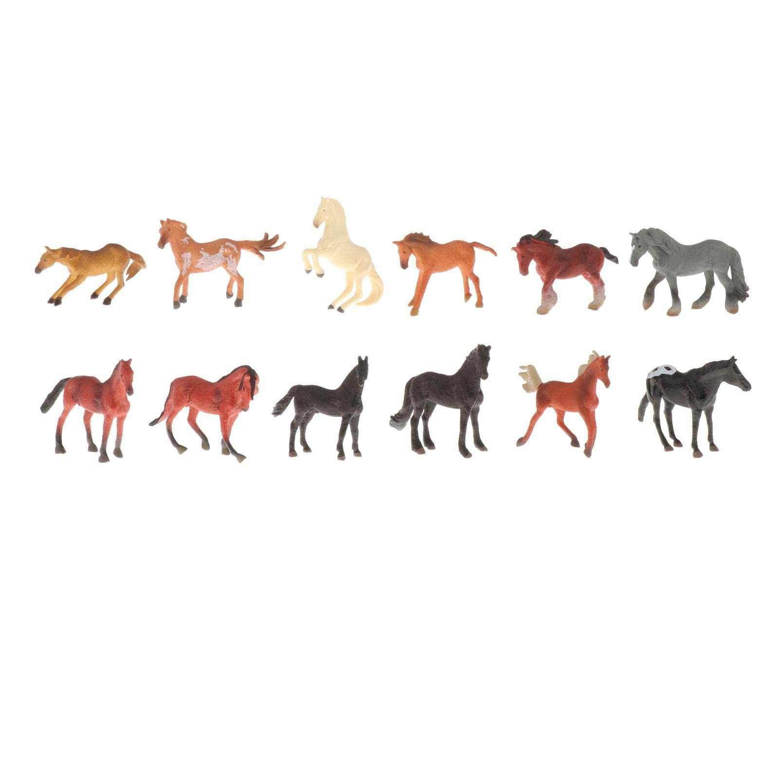 CALANDIS® Realistic Mini Horse Figures Solid Horse Figurines Models Party Favors | Abs Plastic | 12 Pieces Miniature Horse Figures
