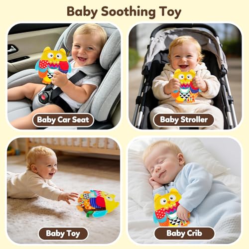 GKDOMS Vibrant Sensory Owl Plush Stuffed Animal Baby Toy Tummy Time Multi-Textured Squeaking & Crinkling Learning Toy for Busy Hands Babies 0-36Months, Baby Shower 1st Birthday Gifts - Image 4
