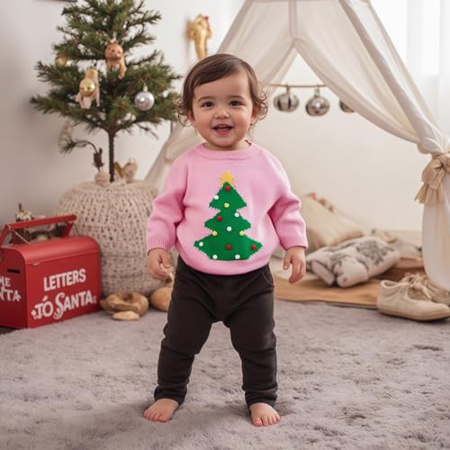 Toddler Baby Girl Boy Sweater Christmas Tree Pompoms Embroidery Knit Sweatshirts Tops Pullover Fall Winter Clothes2