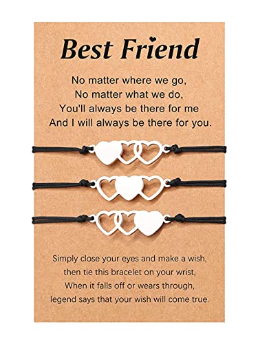 Yellow Chimes Bracelet for Women and Girls Fashion Silver Friendship Bracelets for Women Girls | 3 Pcs Heart Shaped Best Friends Bracelets Set |Gift for Best Friend Friendship Bff Bracelets