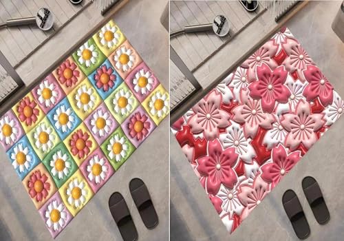 Image of AAZEEM Rubber Anti Slip 5D Water Soaking Floor Mat |Water Absorbent Non Slip Bath Mat |Quick Dry Mat for Bathroom | Rectangular Door Mat for Home |Drawingroom and Design |Pack of 2 |