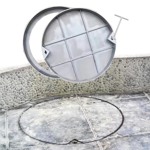 Cubierta de boca de acero inoxidable con marco y diseño oculto para tanques sépticos al aire libre, incluye gancho de extracción de fácil acceso para mayor comodidad