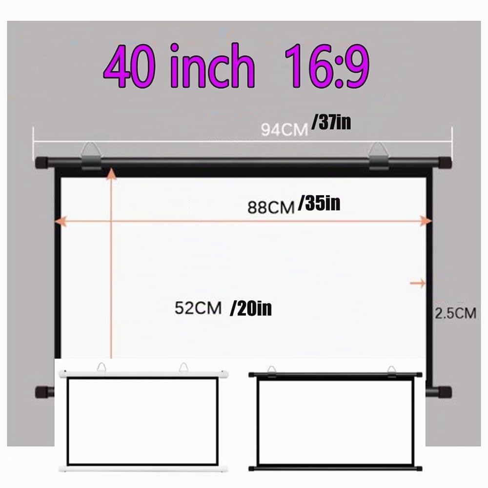 Écran De Projection Mini Manuel Rétractable pour Voiture SUV, Écran Portable pour Projecteur, Petit Écran pour Camping-Car, 40 Pouces À Dérouler Et Enrouler(White)