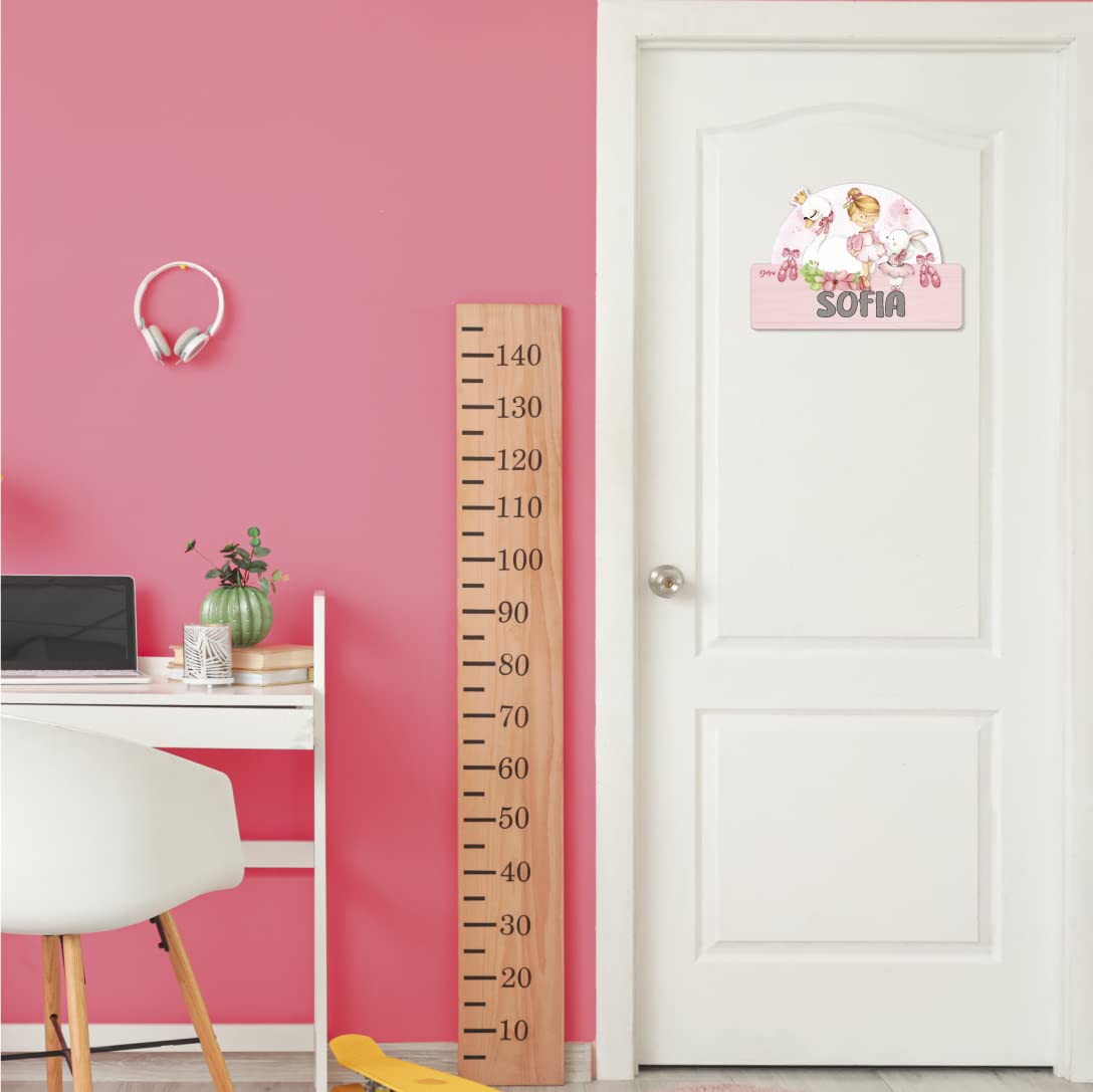 DEKORI Targhetta personalizzabile con nome per la porta, decorazione da parete in legno, sfiziosa idea regalo battesimo Comunione compleanno (Ballerina)