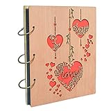 5x7 Love Photo Album Heart Wooden Picture Albums Book with 120 Pockets Wedding Anniversary Valentines Gifts