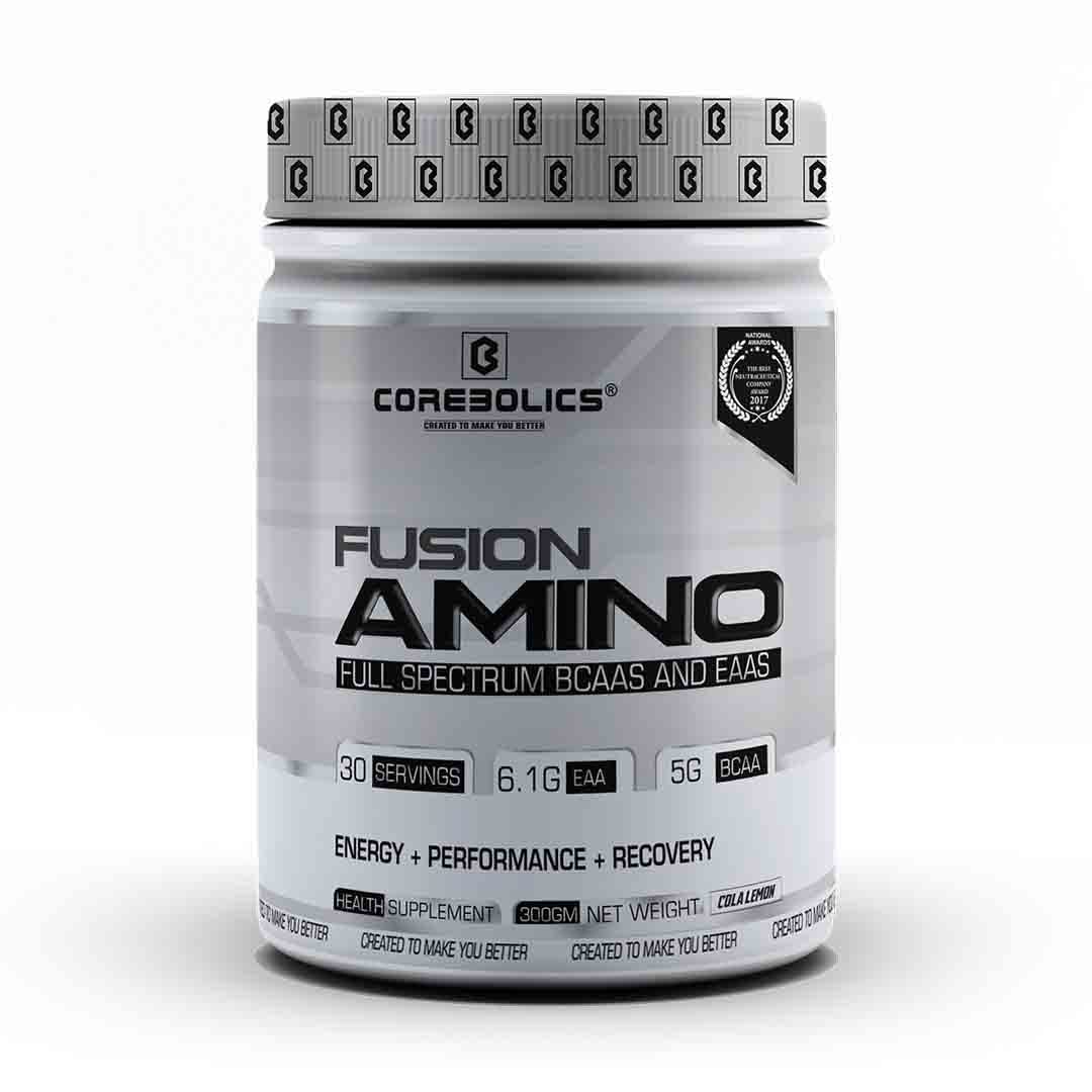 Corebolics Fusion Amino I Full Spectrum EAA I 300gm I 30 Servings I Cola Lemon Flavour I 6.1gm EAA I 5gm BCAA I Essential Amino Acid Powder