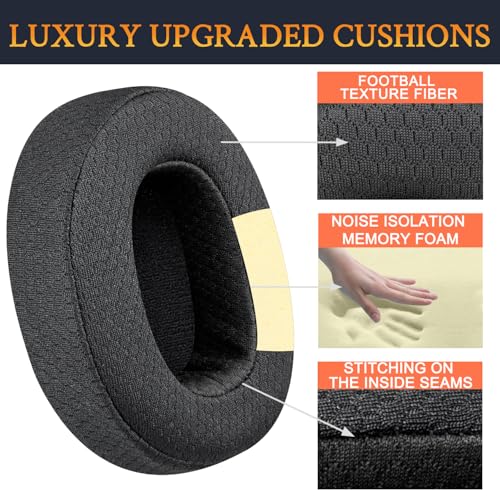 Image of SOULWIT Mesh Fabric Replacement Earpads for Skullcandy Hesh 3 /ANC /Evo & Crusher Wireless /540 /ANC /Evo & Venue ANC Over-Ear Headphones, Ear Pads Cushions with Noise Isolation Foam - Black
