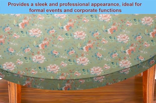 Image of The Furnishing Tree Elastic Cotton Oval Center Table Cover 18x60 in Inches Floral Multicolor on Greenish Base