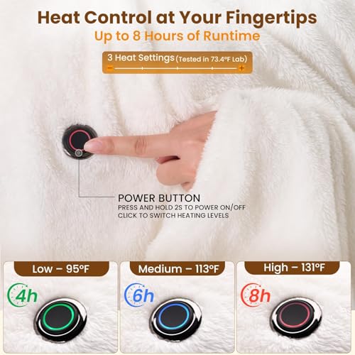 Image of Bearbug Cordless Heated Blanket 50 inch x 70 inch, Portable Wearable Heated Blanket Shawl Hoodie Battery Operated, Car Charger, Dc Adapter, 3 Heating Level, Machine Washable, Beige