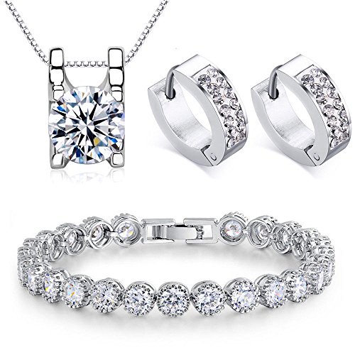 'Kim johanson Mujer Joyas Set 'Melina Collar con Colgante, Pendientes & Pulsera de plata de ley 925 & Acero inoxidable con circonita piedra Chen cubierto con joyas bolsa